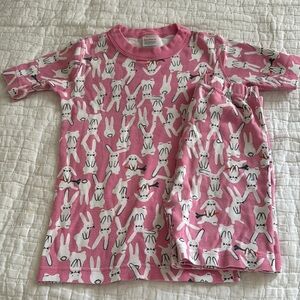 Pink Bunny Print Kids Pajamas